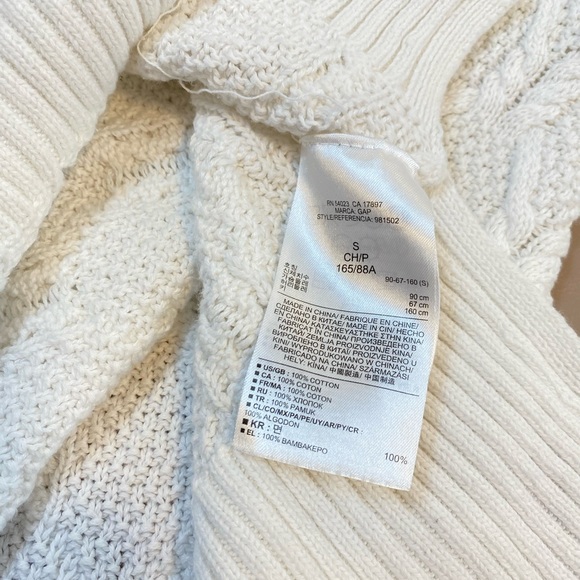 Gap Women's White cable Knit 100% Cotton Long Sleeve Side Slit Pullover Sweater - Picture 6 of 8